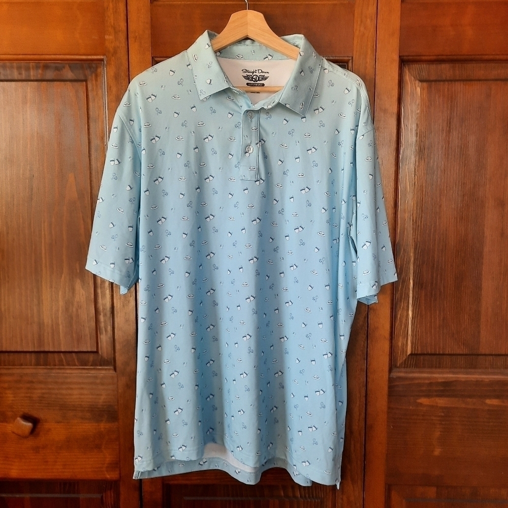 Straight Down Performance Light Blue Mariachi Print Golf Polo Shirt Size XL